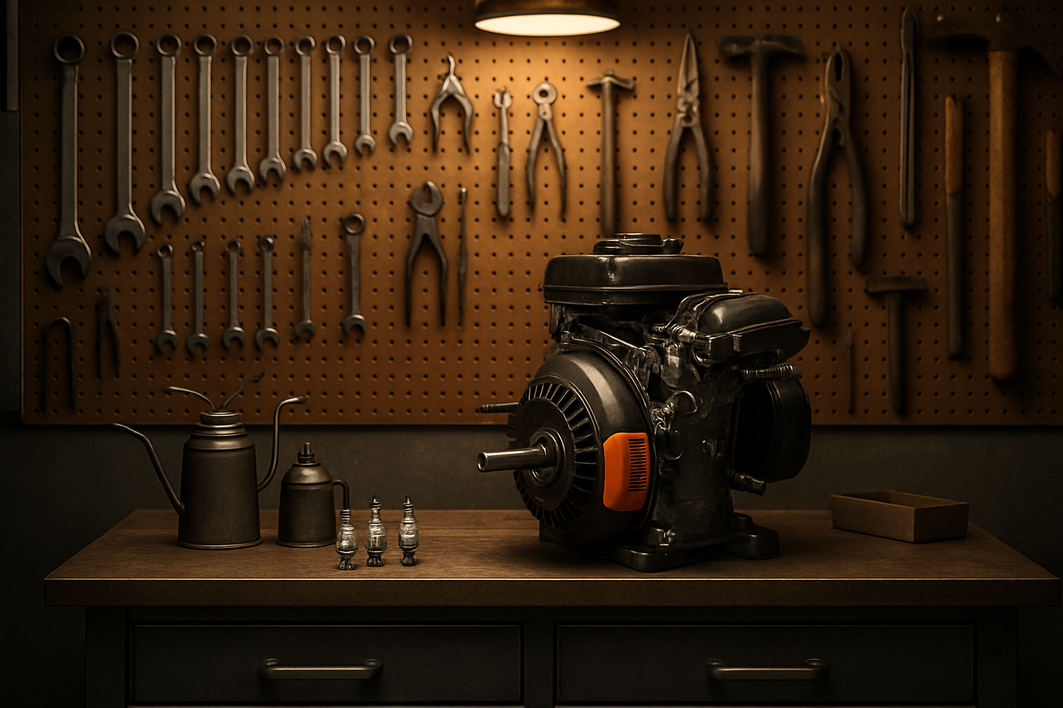Tom's organized small engine repair workshop